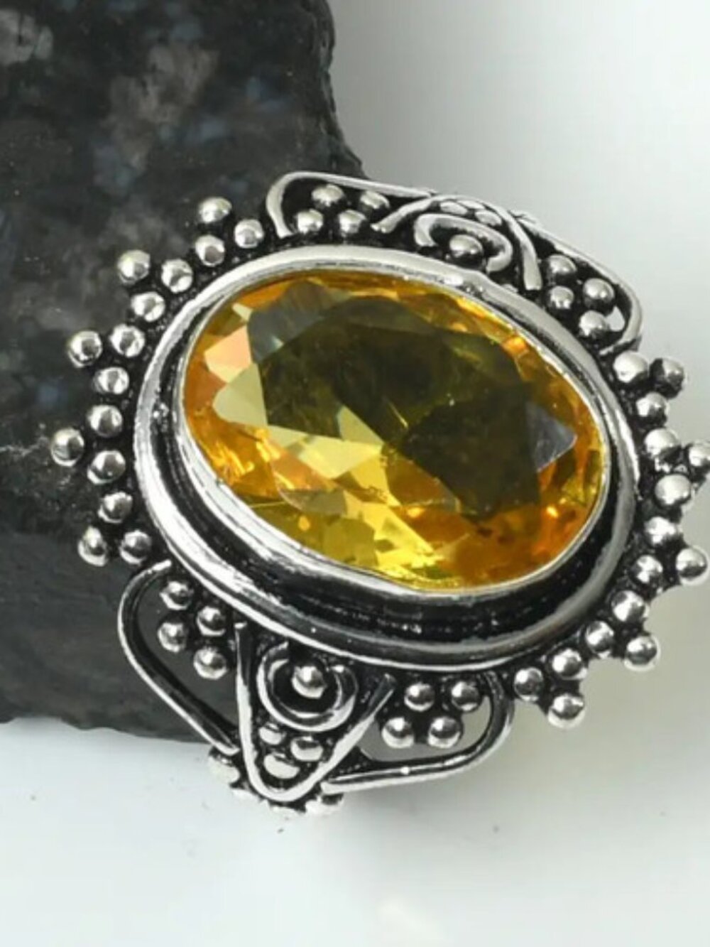 Citrine Gemstone Sterling Silver Ring 7.75